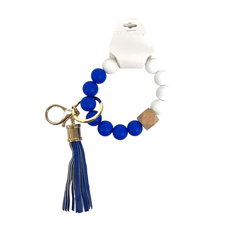 Beaded Collegiate Keyring in Blue and White