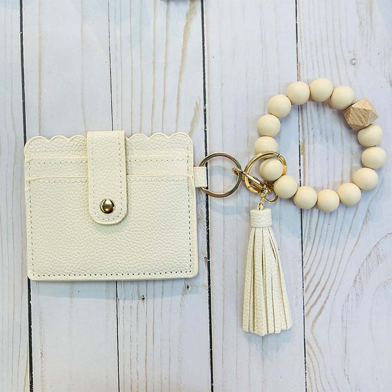 Solid Round Beaded Keychain with Wallet