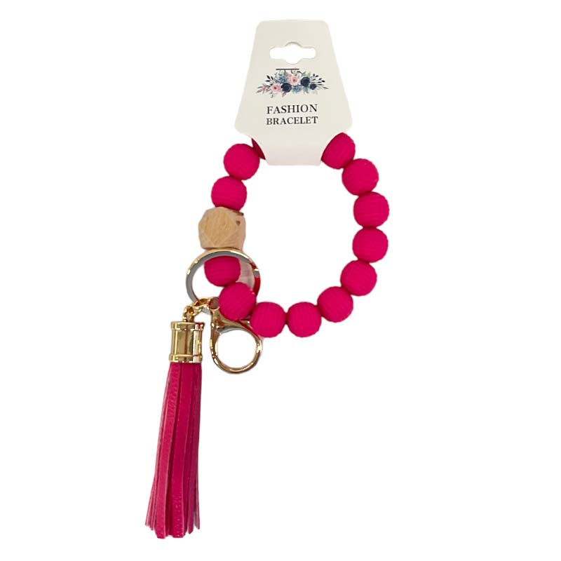 Solid Ribbed Beaded Keychain with Tassel