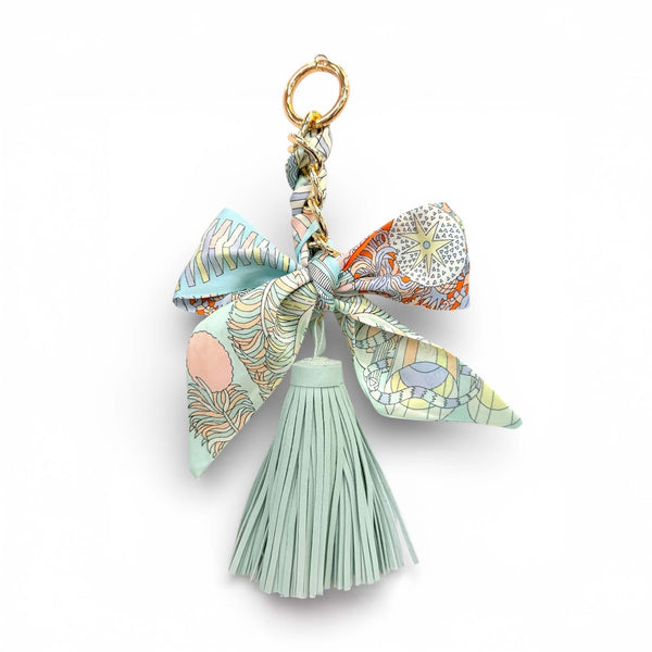 Seafoam Bow and Tassel Purse Charm Keychain