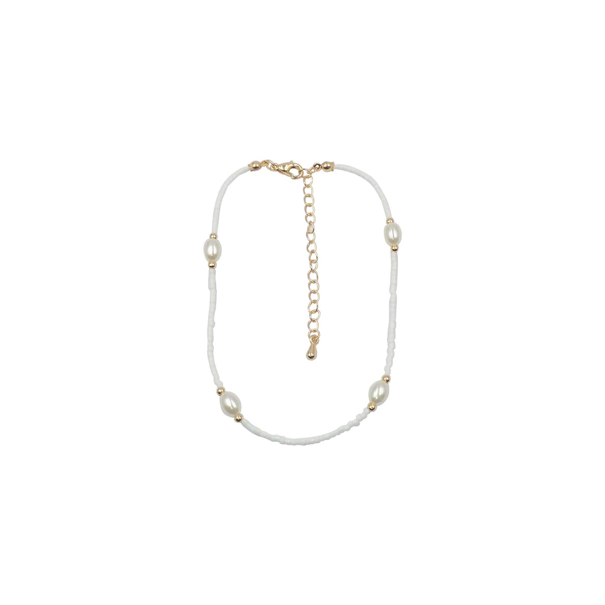 Dainty White Bead and Pearl Anklet