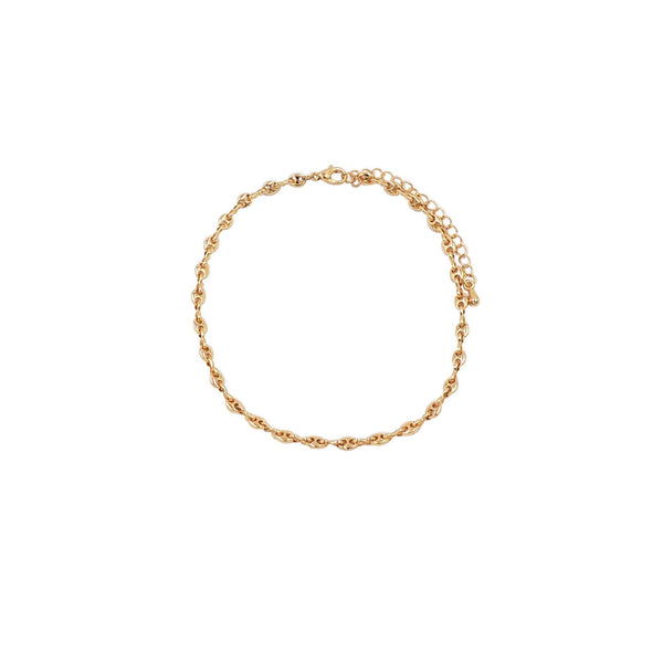 Gold chain anklet on a white background