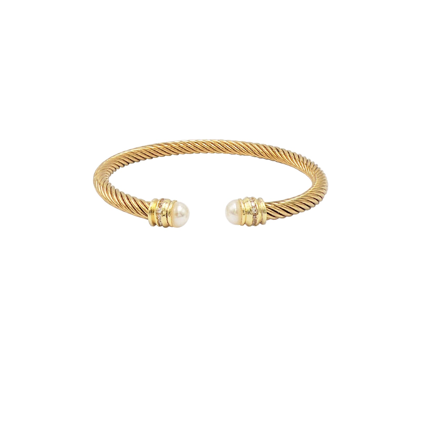 Pearl Accent Twisted Cable Bangle in Gold