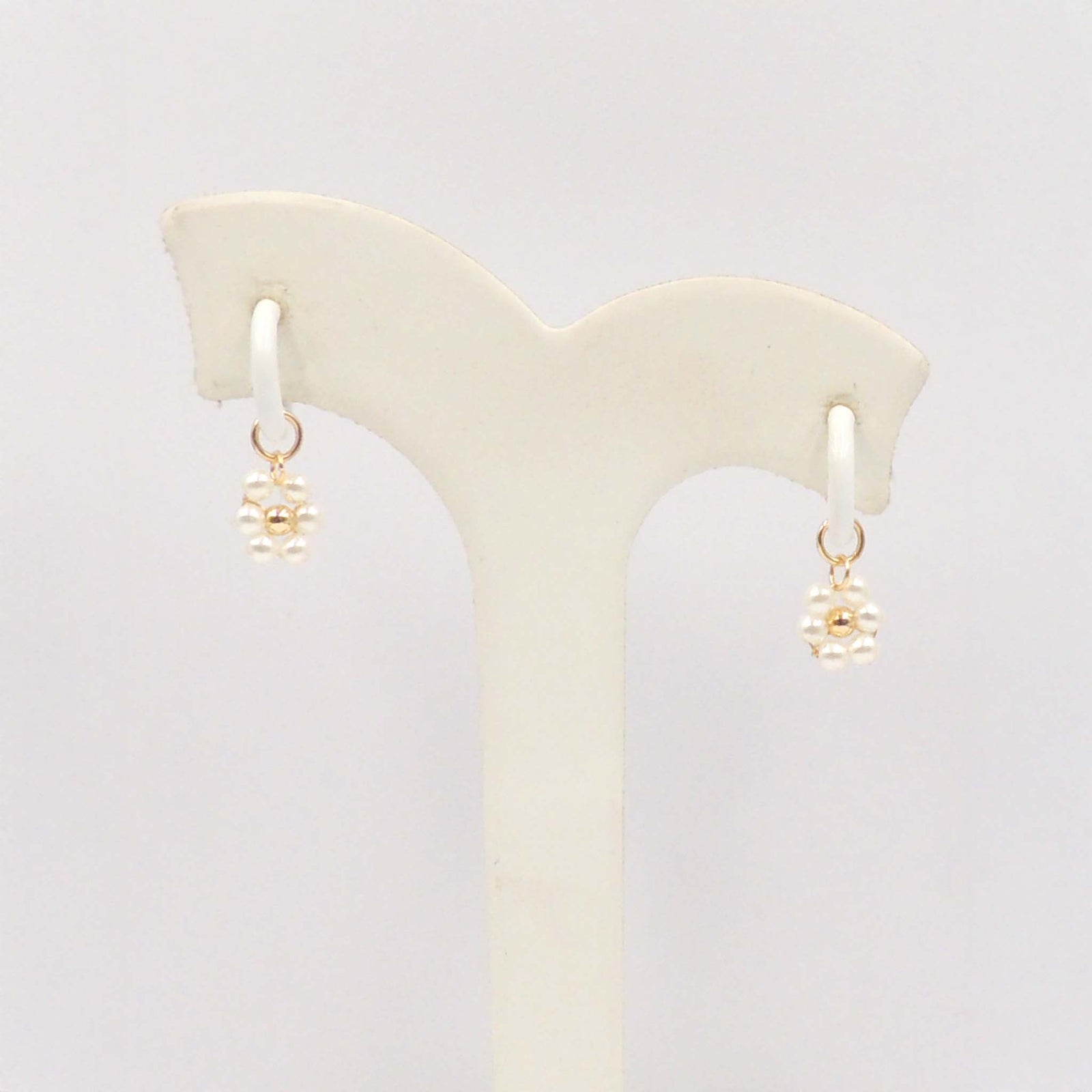 Blanche Designs Pearl Daisy and White Enamel Hoop Earrings