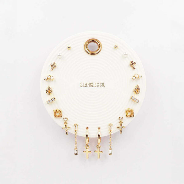 Cross and Pearls 9 Pair Earring Set by Blanche Designs
