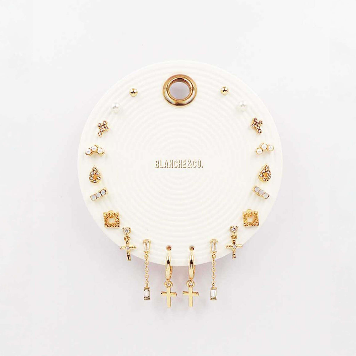 Cross and Pearls 9 Pair Earring Set by Blanche Designs