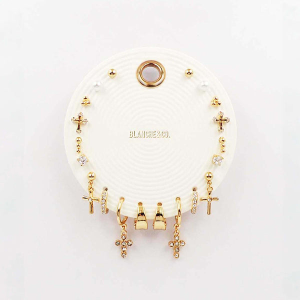 Cross and Diamonds 9 Pair Earring Set