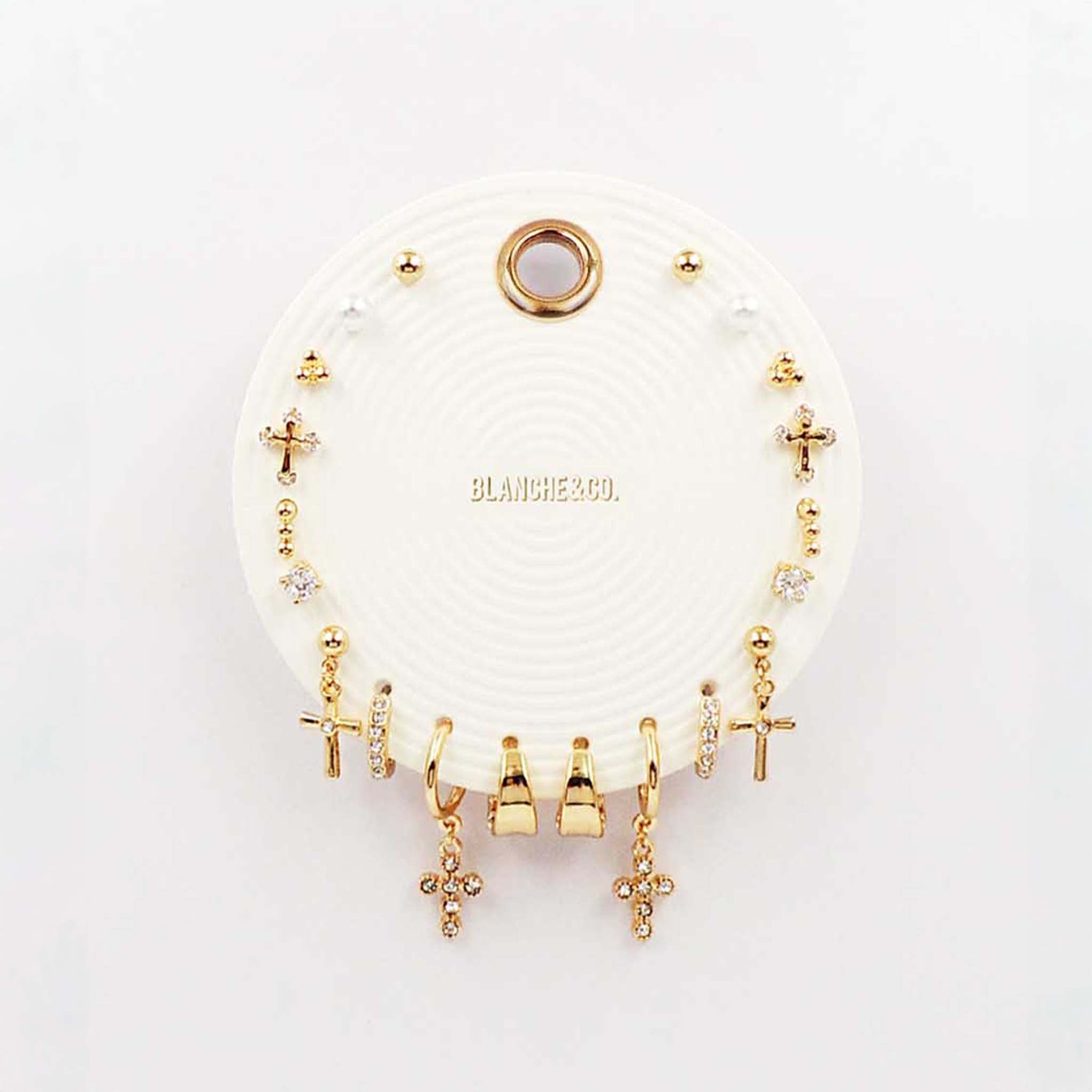 Cross and Diamonds 9 Pair Earring Set