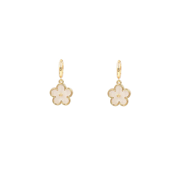 Mop Flower Huggie Gold Earrings