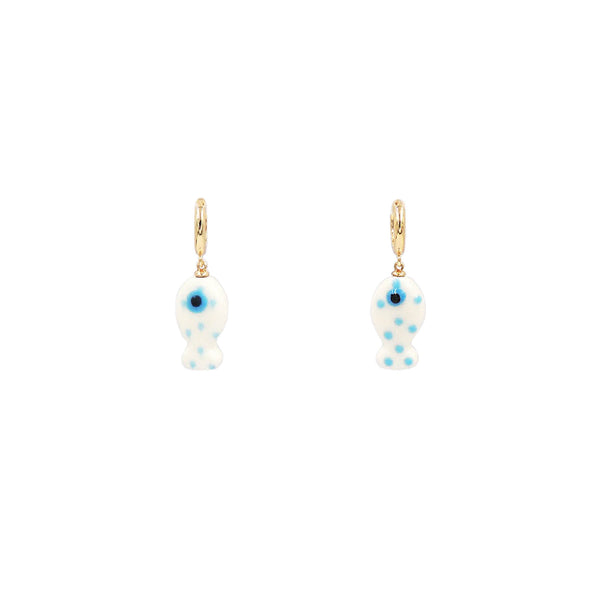 Blue Fish Huggie Earrings
