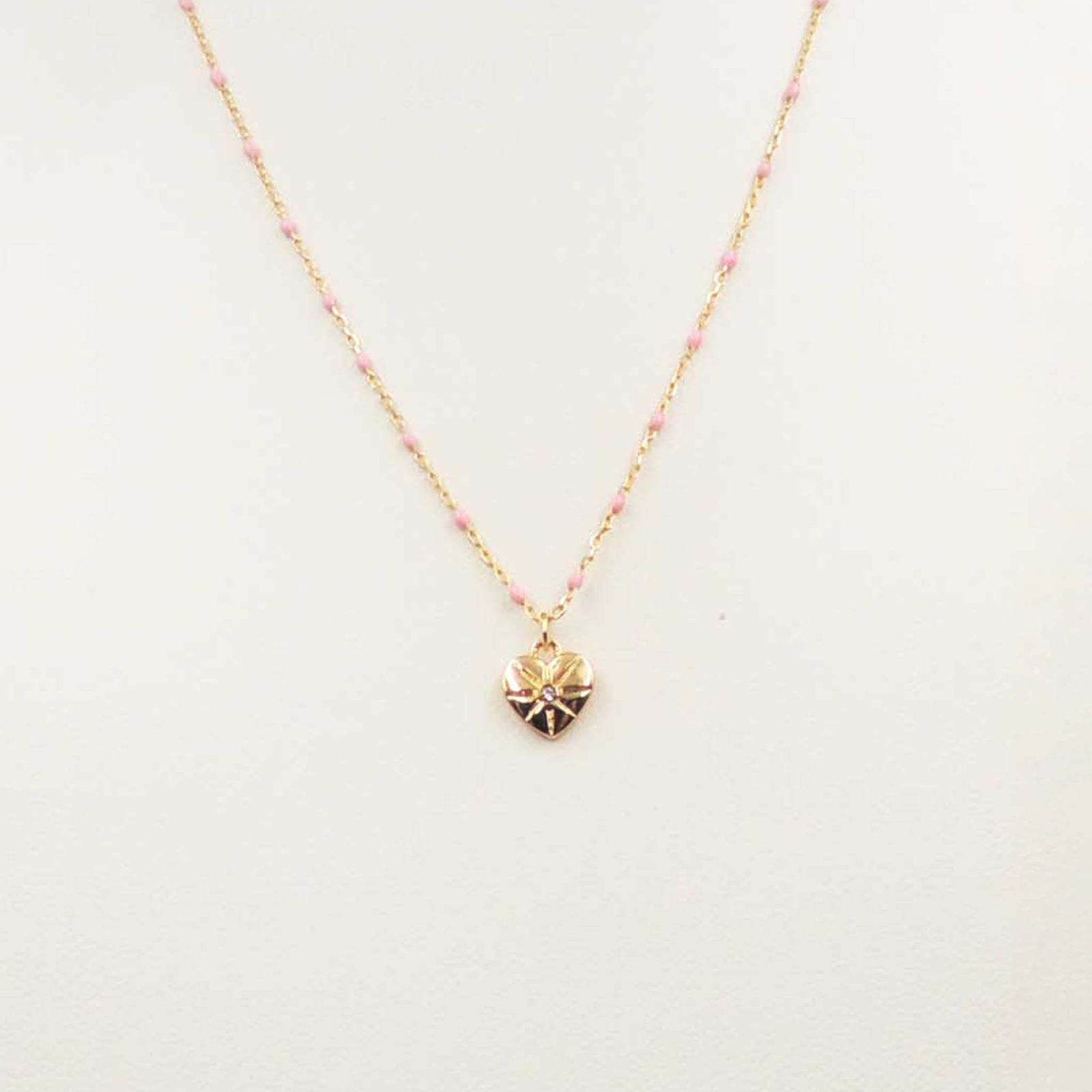 Mini Heart Gold and Pink Chain Necklace by Blanche Designs
