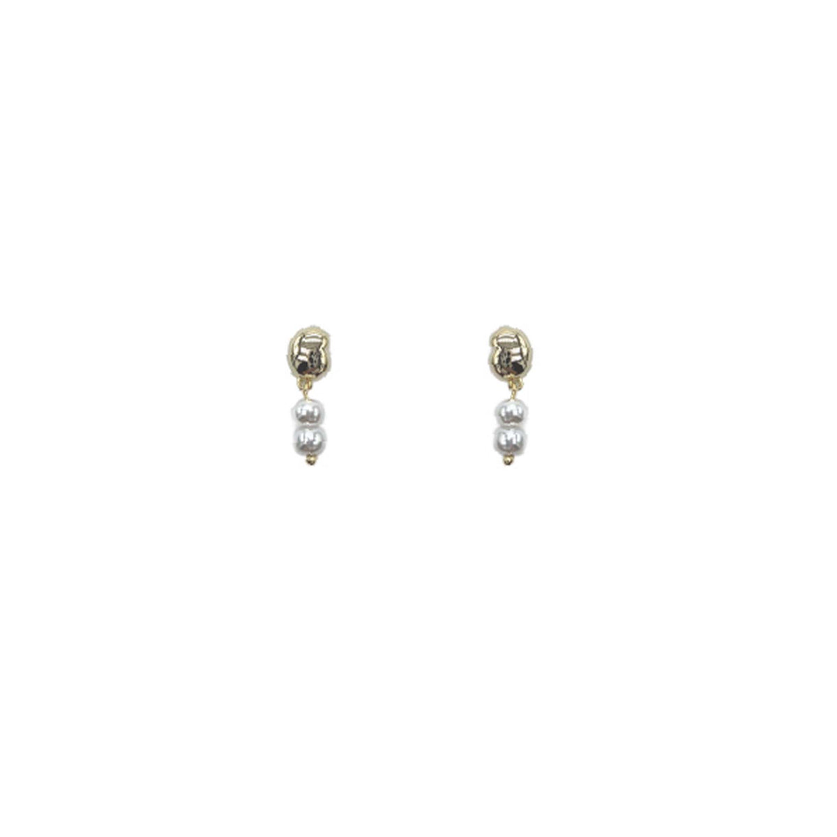 Blanche Design Co Double Pearl Drop Earrings with gold stud top and two pearl drops, shown against white background.