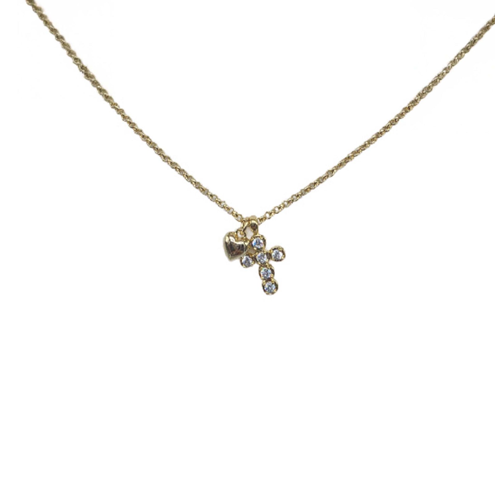 Tiny Heart and Crystal Cross Gold Necklace by Blanche Designs