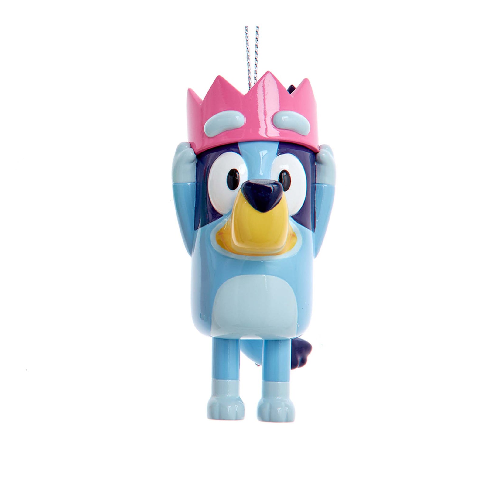 Bluey ornament with pink crown, cheerful character holiday decoration.