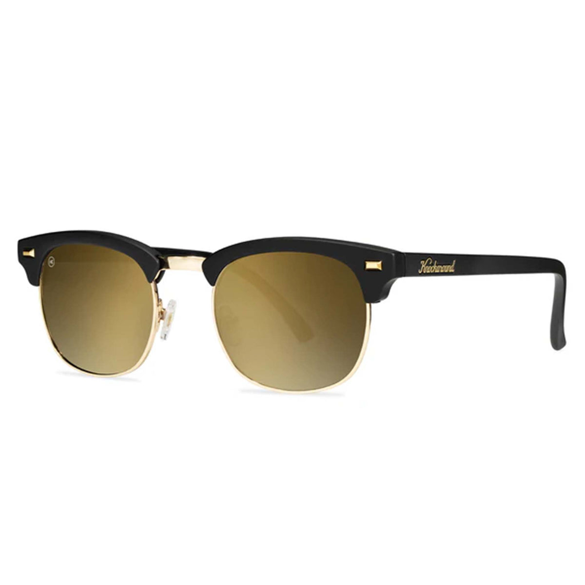 Front view of gold and black sunglasses

