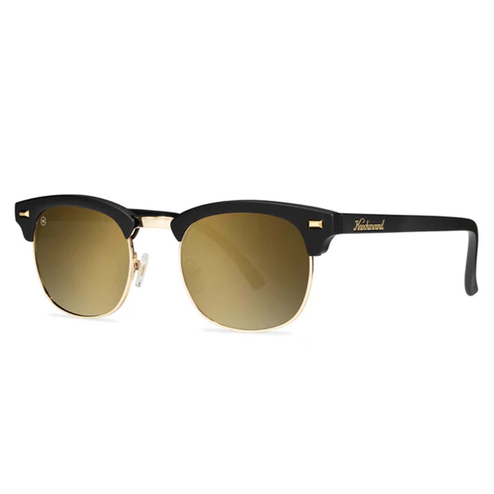 Front view of gold and black sunglasses
