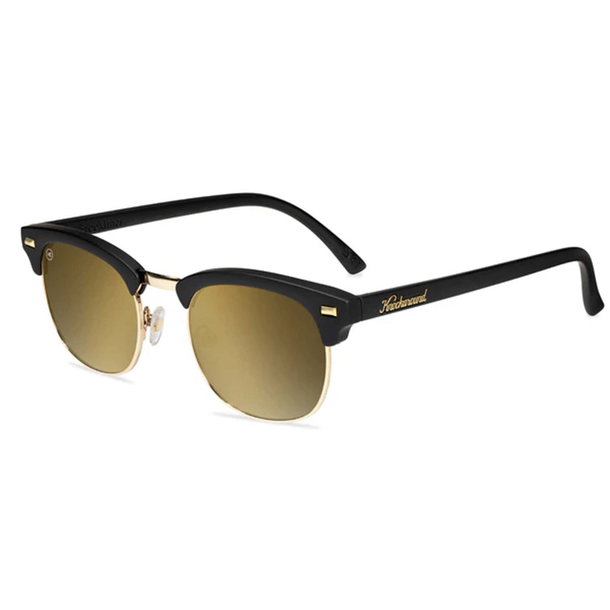 Top view of black and gold sunglasses