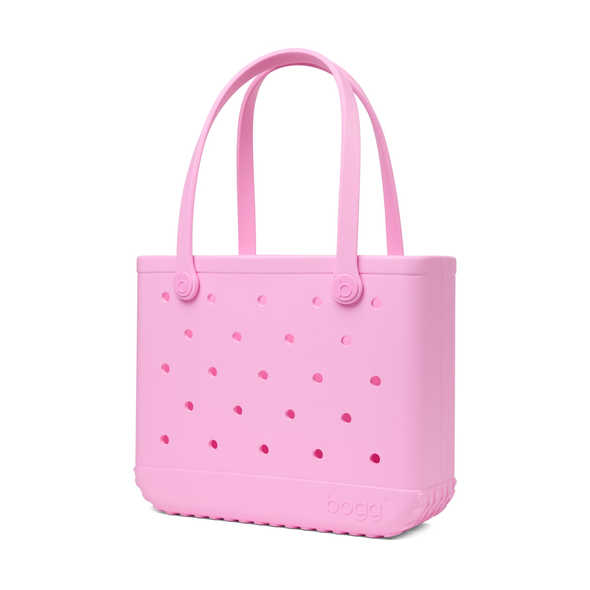 Side angle view of the Baby Bogg Bag in Pink Taffy shown on a white background.