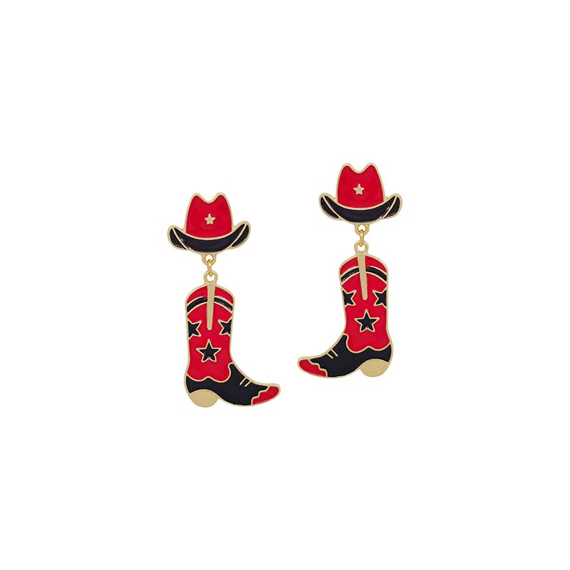 Collegiate Enamel Cowboy Boots and Hat Earrings in Red