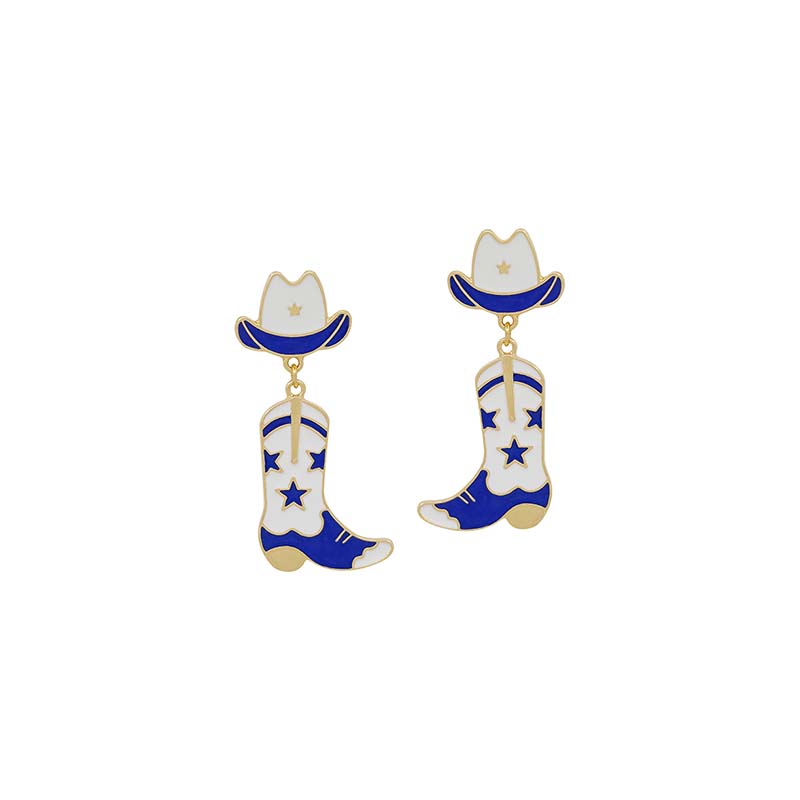 Collegiate Enamel Cowboy Boots and Hat Earrings in Blue