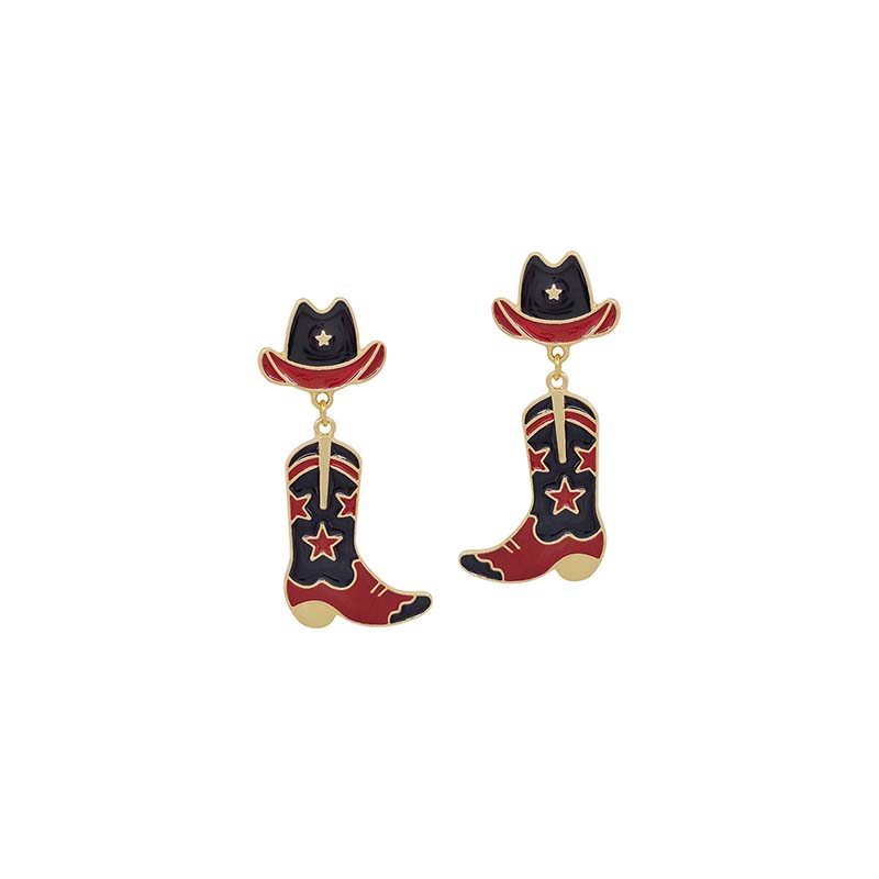 Collegiate Enamel Cowboy Boots and Hat Earrings in Maroon