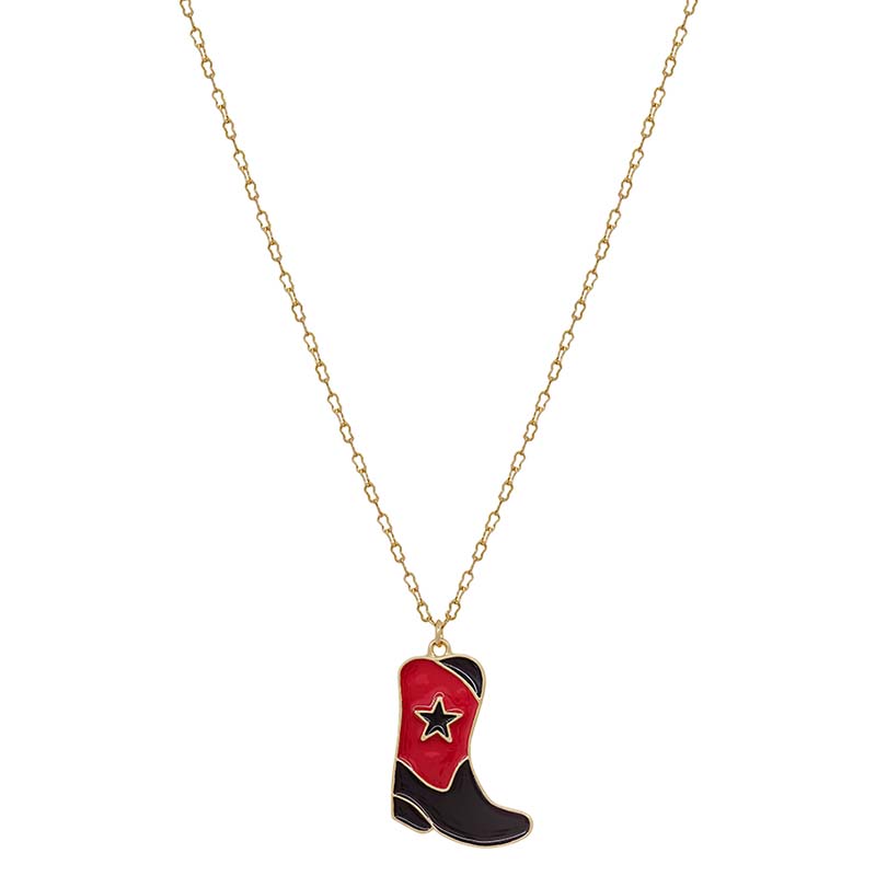 Collegiate Cowboy Boot Necklace in Red