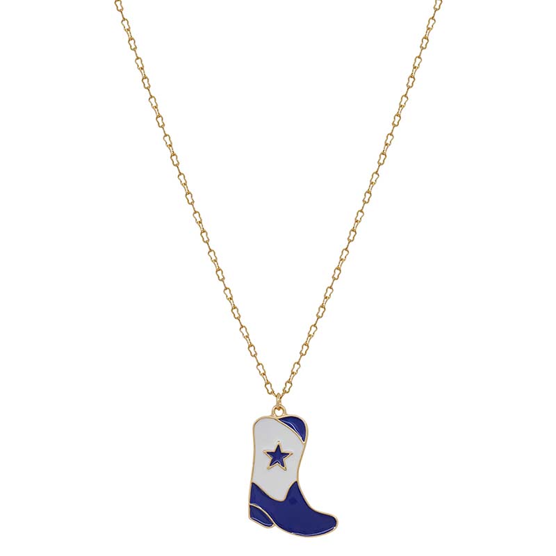 Collegiate Cowboy Boot Necklace in Blue