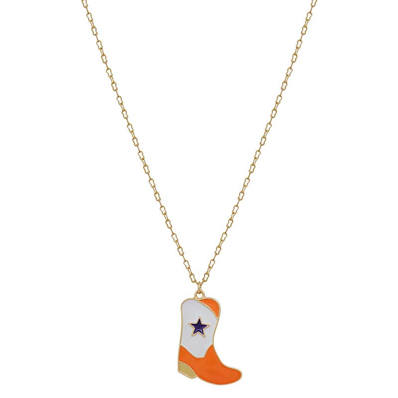 Collegiate Cowboy Boot Necklace in Orange and Purple