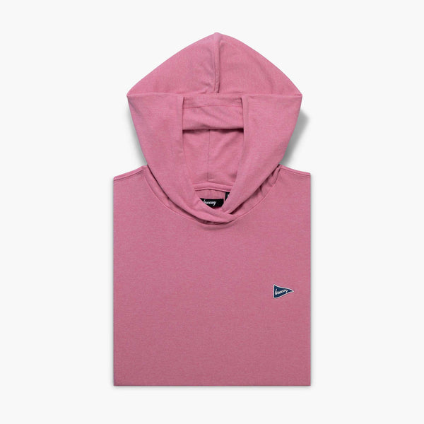 Pink long sleeve athletic wear hoodie with a small breezy logo on a white background