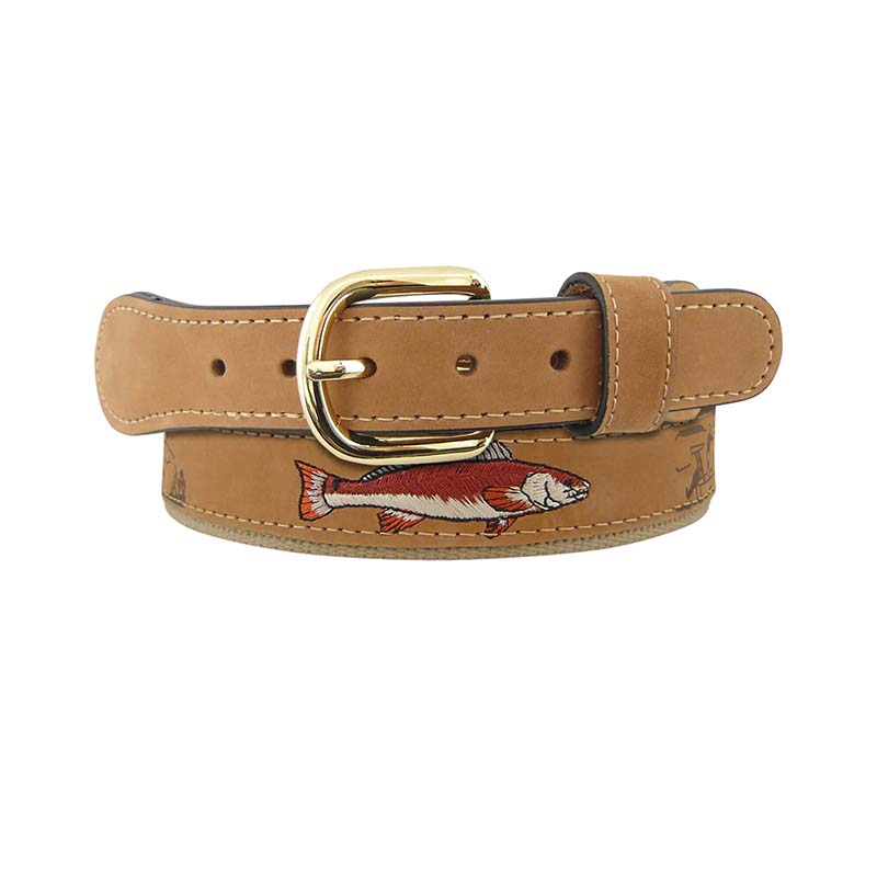 Embroidered Redfish Leather Belt
