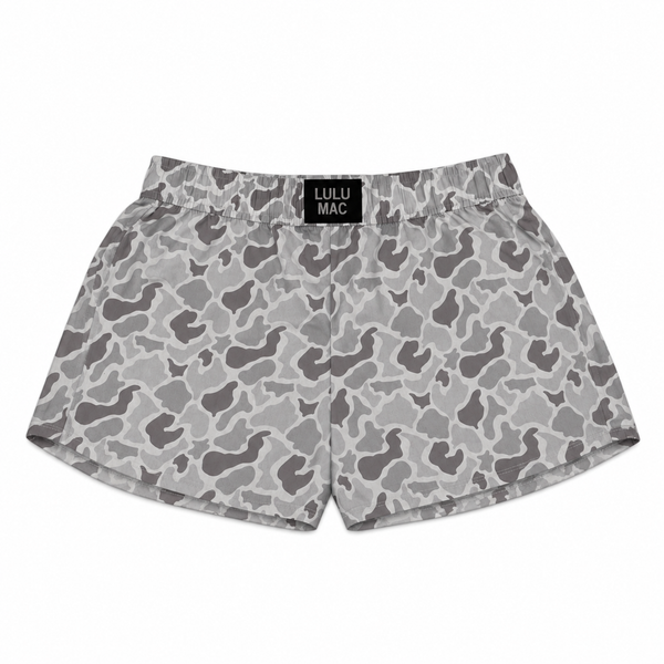 Lulu Mac Boxer Shorts in White and Grey Camo