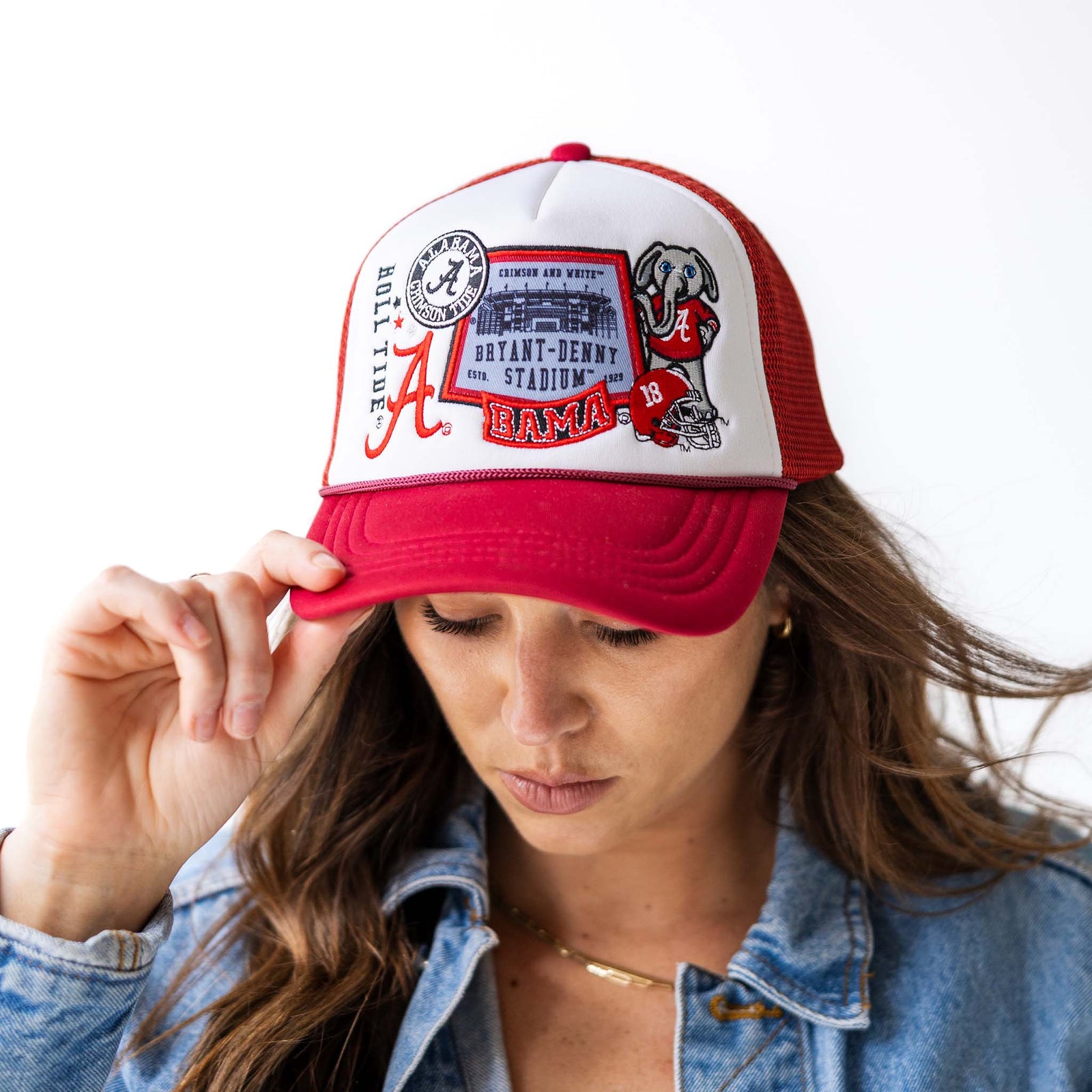woman wearing an Alabama Patch hat.