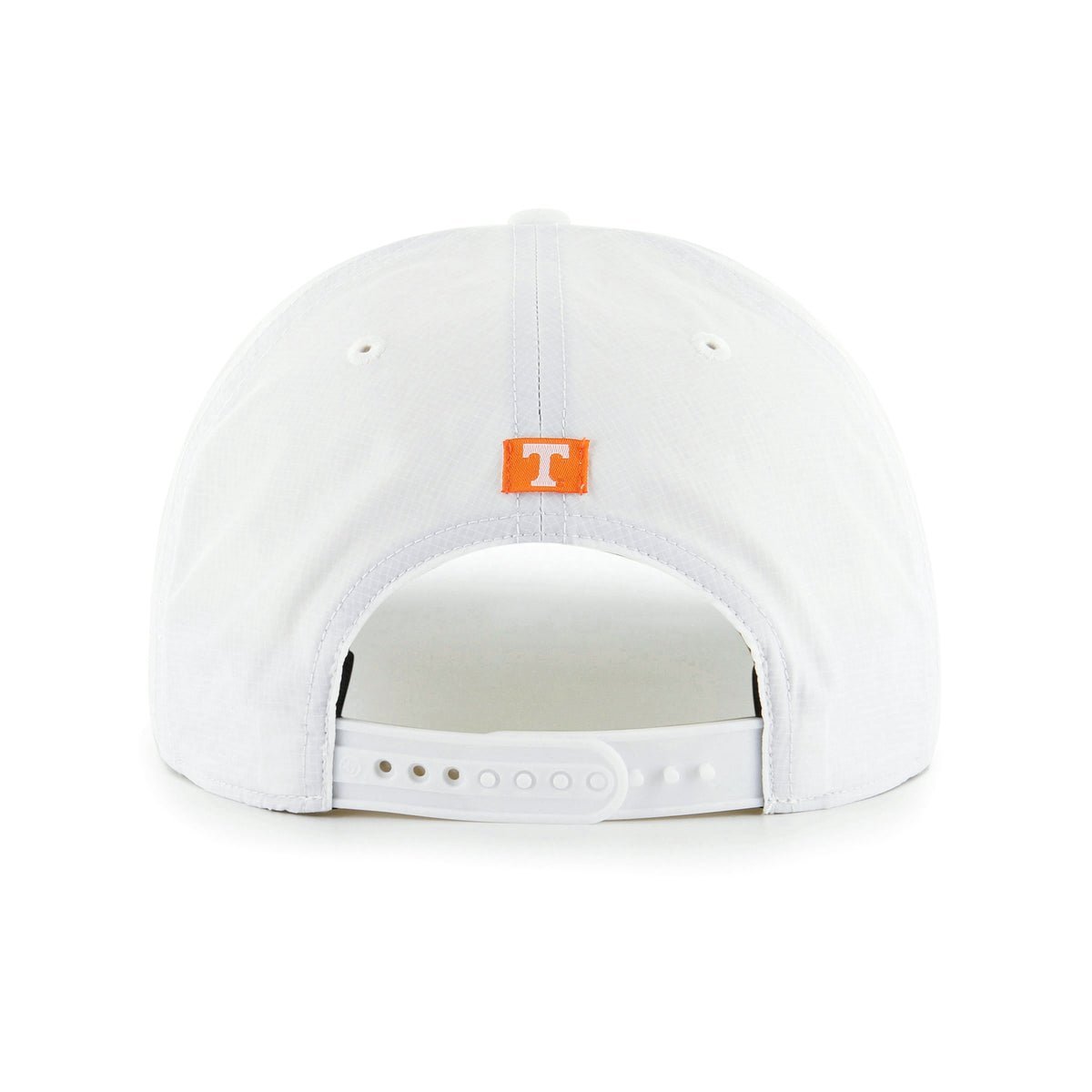 Tennessee Volunteers white hat with adjustable white snapback closure and orange “T” logo above opening.