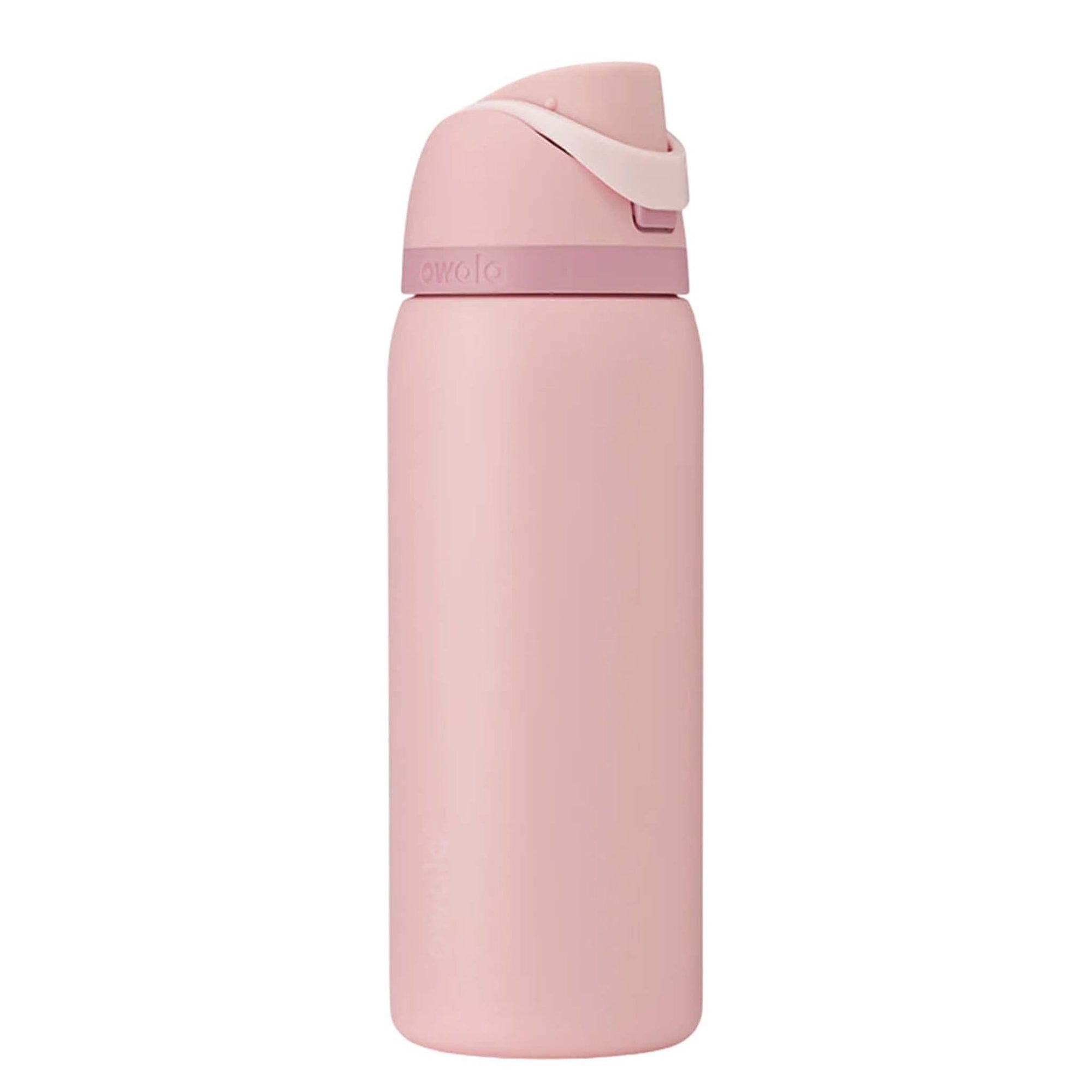 32oz Owala FreeSip Water Bottle in Rose Quartz with closed lid, shown from a front angle.