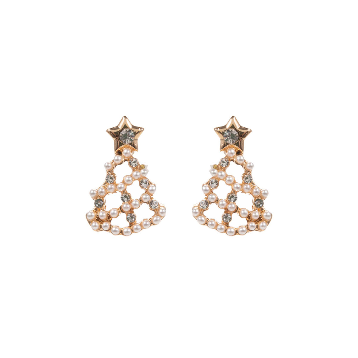 Pair of earrings with star and pearl design on a white background
