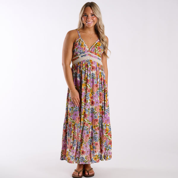 Boho Summer Floral and Lace Sleeveless Maxi Dress
