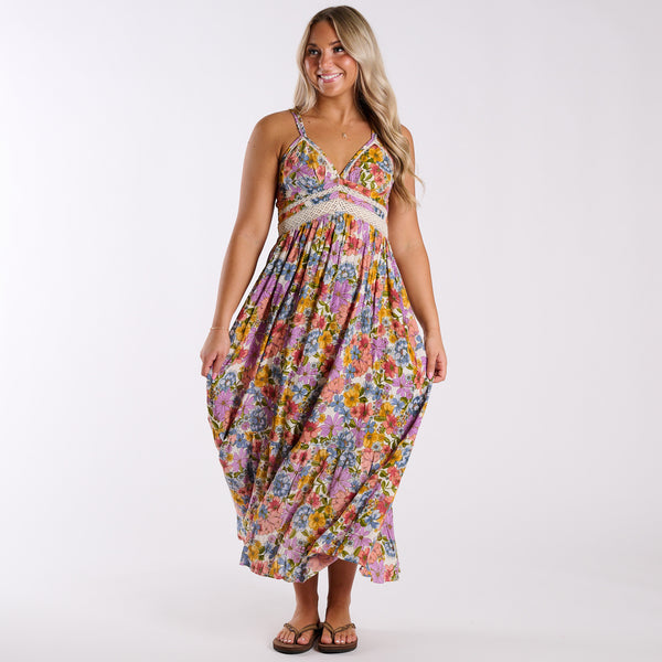 Boho Summer Floral and Lace Sleeveless Maxi Dress