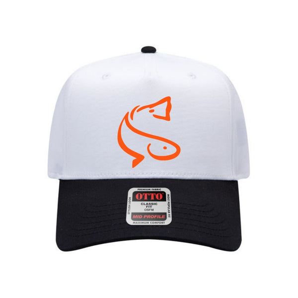 Charleston Angler Fish Emblem Trucker Hat in White and Black