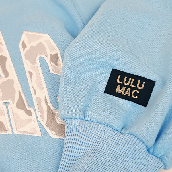 Lulu Mac Camo Embroidered Crew in Light Blue