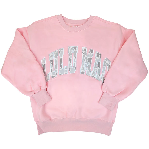 Lulu Mac Camo Embroidered Crew in Light Pink