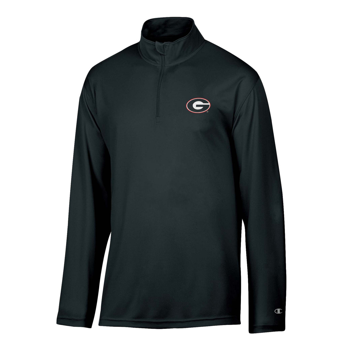 Georgia Bulldogs men’s black quarter-zip pullover with embroidered “G” logo on chest and long sleeves.
