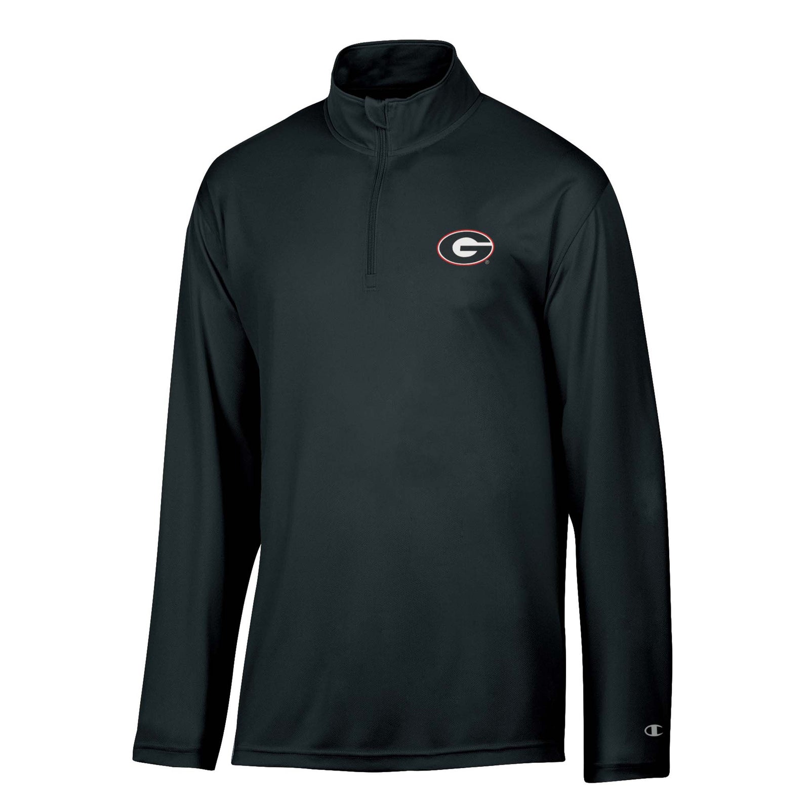 Georgia Bulldogs men’s black quarter-zip pullover with embroidered “G” logo on chest and long sleeves.