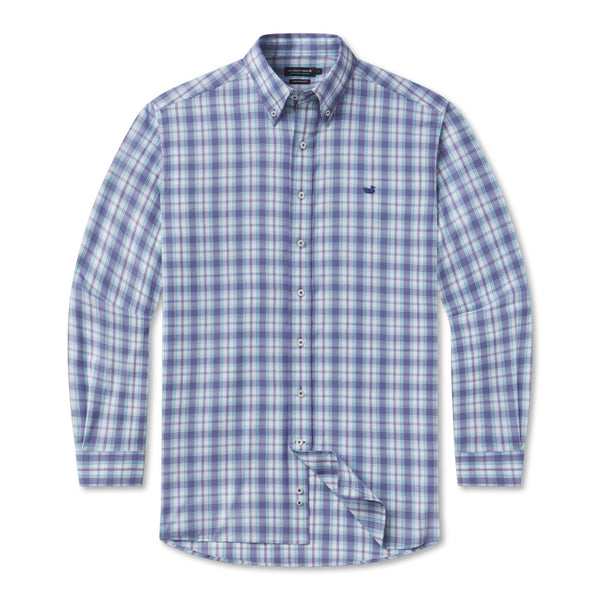Benton Performance Plaid Dress Shirt in Mountain Purple and Teal