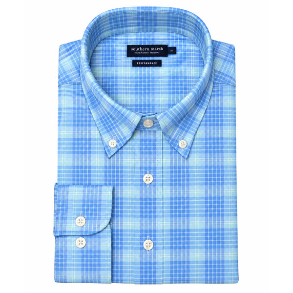 Calabash Performance Dress Shirt in Mint and French Blue