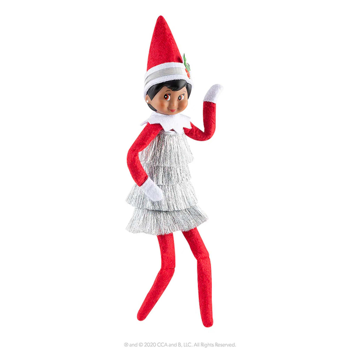 Elf doll with red hat, white shirt, and red pants on a white background