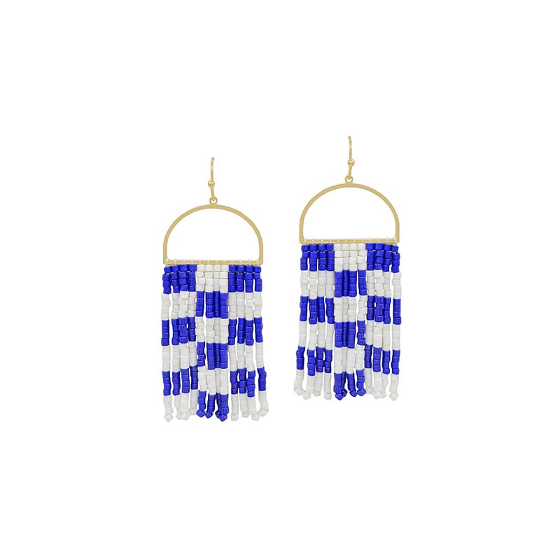 Seed Bead Checkerboard Earrings in Blue