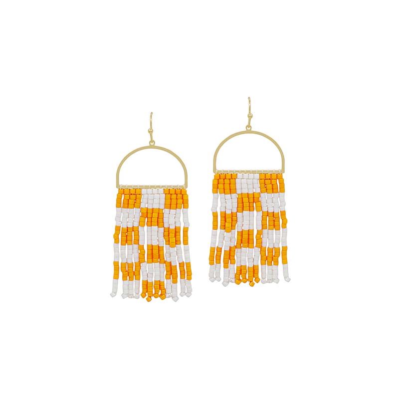Seed Bead Checkerboard Earrings in Orange