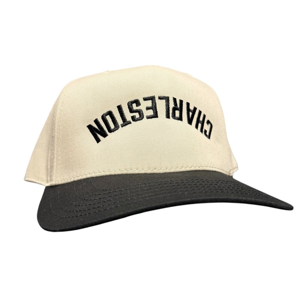 Charleston Upside Down Embroidered Trucker Hat in Black
