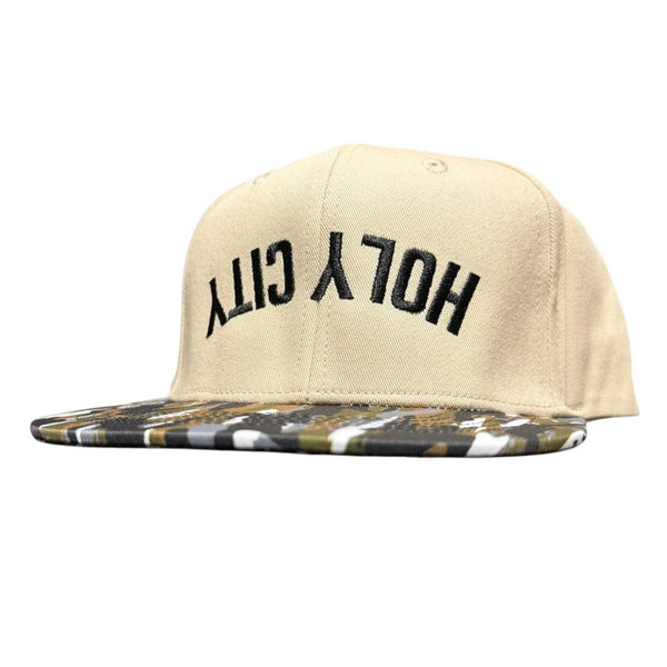 Holy City Upside Down Embroidered Trucker Hat in Lowland Camo
