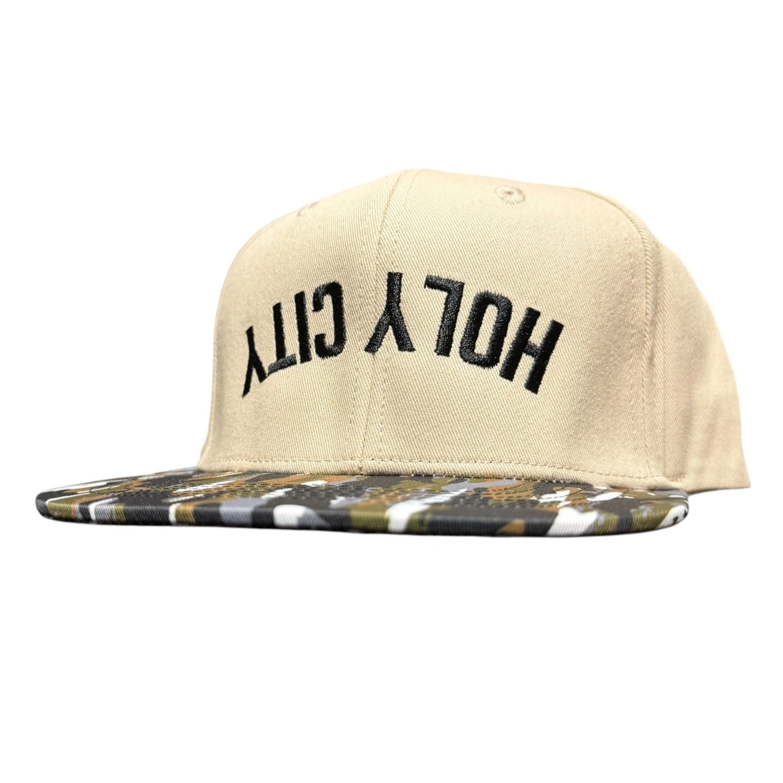 Holy City Upside Down Embroidered Trucker Hat in Lowland Camo
